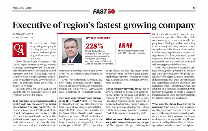 Executive of region's fastest growing company headline